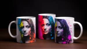 Home pngtree three personalized coffee mugs with colored images on them image 2973238